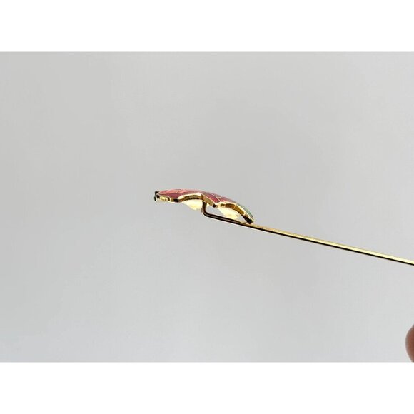 Cloissone Floral Rosebud Vintage Gold Toned Oval Vintage Stick Pin | Hat Pin - Picture 9 of 10